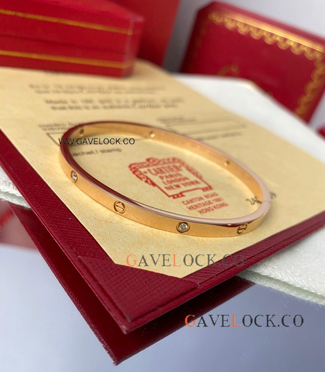 Clone Cartier Rose Gold Bracelet 4 Diamond & No screw